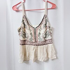 Japna Embroidered Tank. Cream/Green/Mauve. Size Medium.
